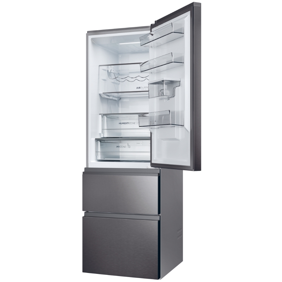 Haier HTW5618EWMP Total No Frost Fridge Freezer, 60/40, Grey, E Rated
