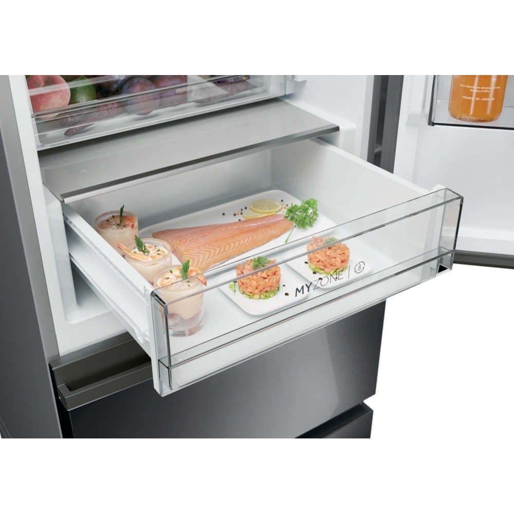 Haier HTW5618EWMP Total No Frost Fridge Freezer, 60/40, Grey, E Rated