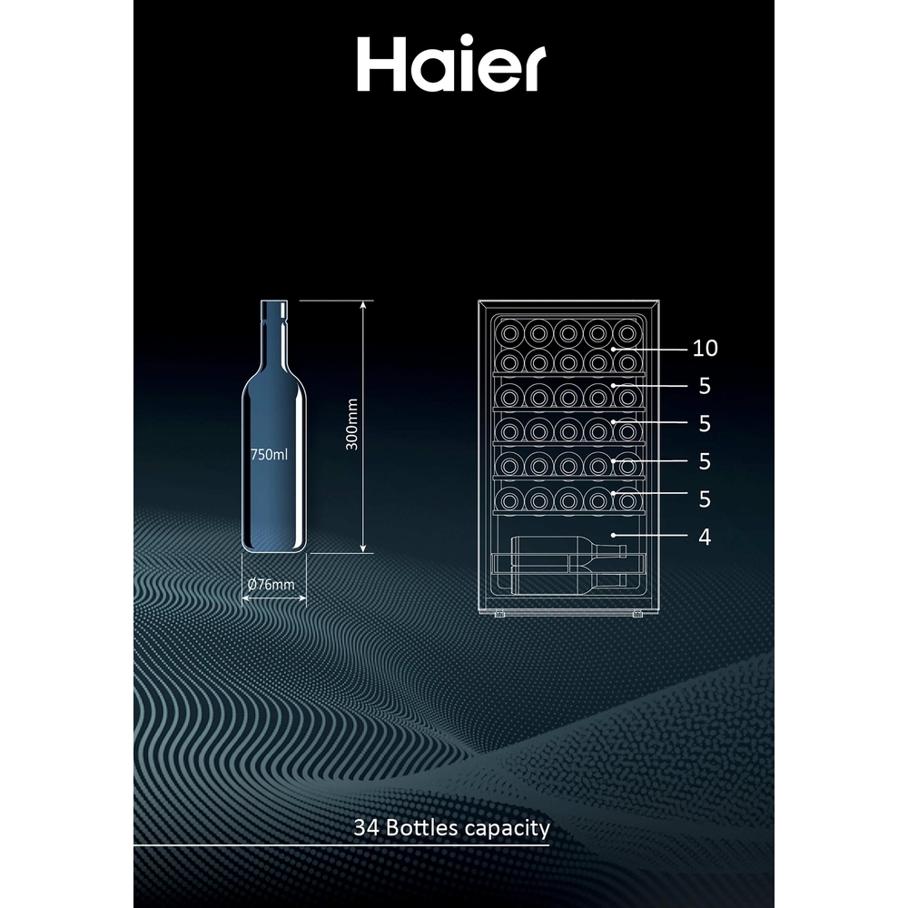 Haier HWS34GGH1K Wine Cooler, Black, G Rated