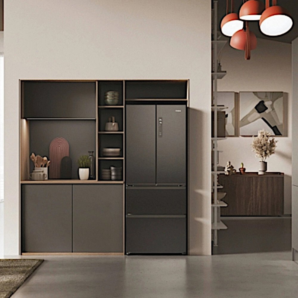 Haier HFR3718ENMD American Fridge Freezer, Grey, E Rated,  Non-Plumbed