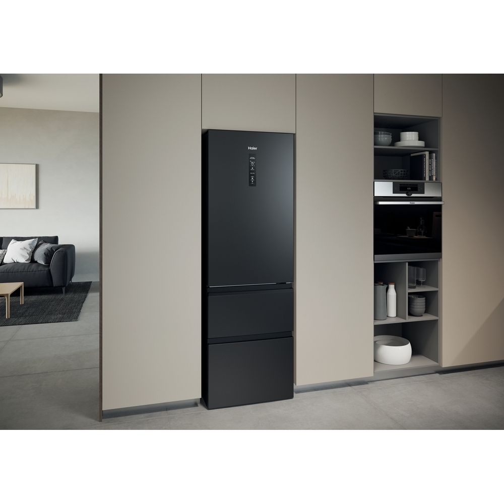 Haier HTW3618ENPB No Frost Fridge Freezer, 60/40, Black, E Rated
