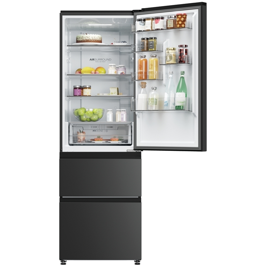 Haier HTW3618ENPB No Frost Fridge Freezer, 60/40, Black, E Rated