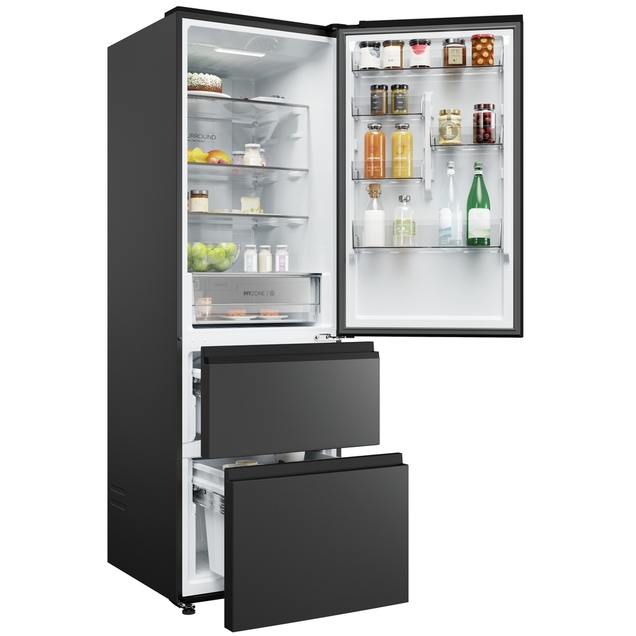 Haier HTW3618ENPB No Frost Fridge Freezer, 60/40, Black, E Rated