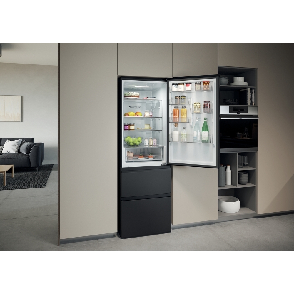 Haier HTW3618ENPB No Frost Fridge Freezer, 60/40, Black, E Rated