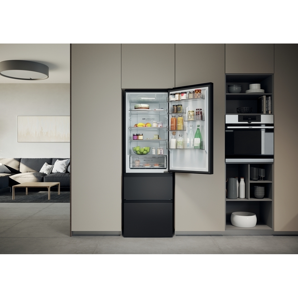 Haier HTW3618ENPB No Frost Fridge Freezer, 60/40, Black, E Rated