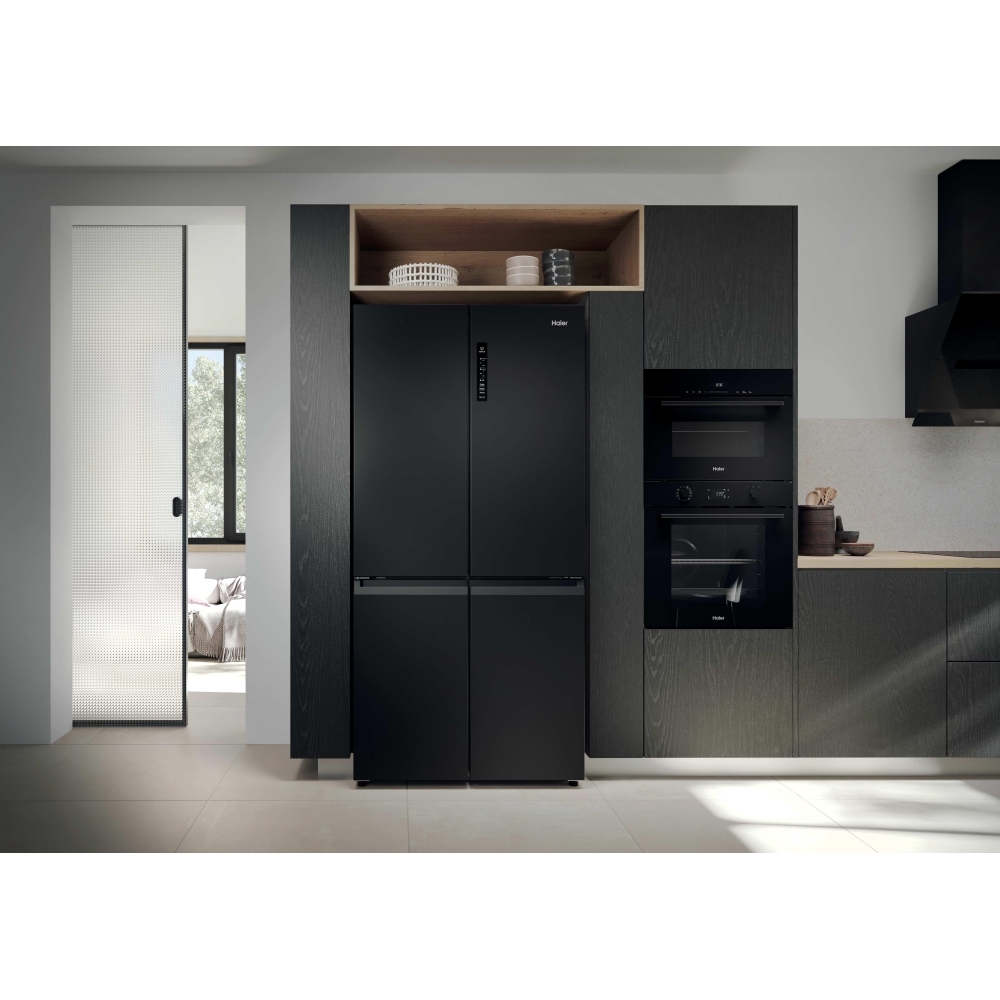Haier HCR39F19ENPT American Fridge Freezer, Black, E Rated,  Non-Plumbed