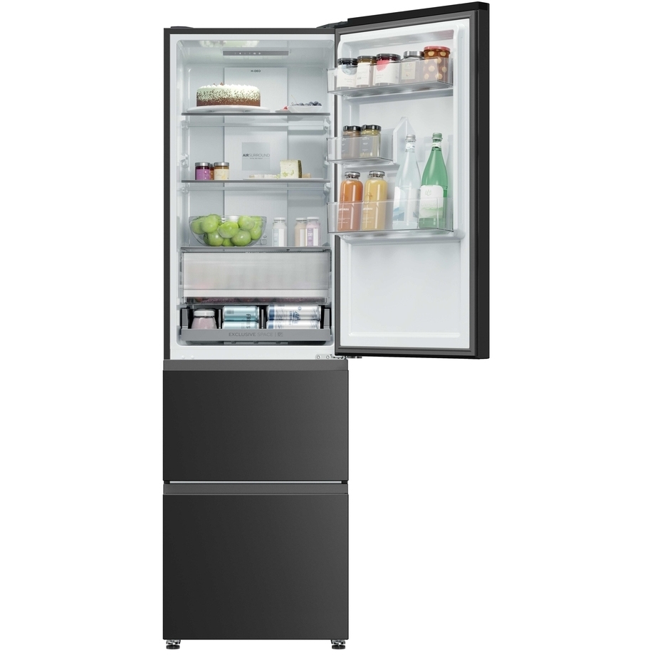 Haier HTR3518ENMTK No Frost Fridge Freezer, 60/40, Black, E Rated