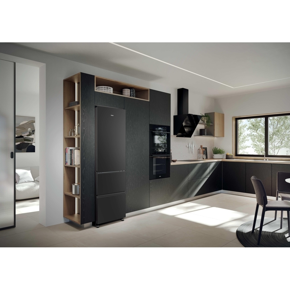 Haier HTR3518ENMTK No Frost Fridge Freezer, 60/40, Black, E Rated