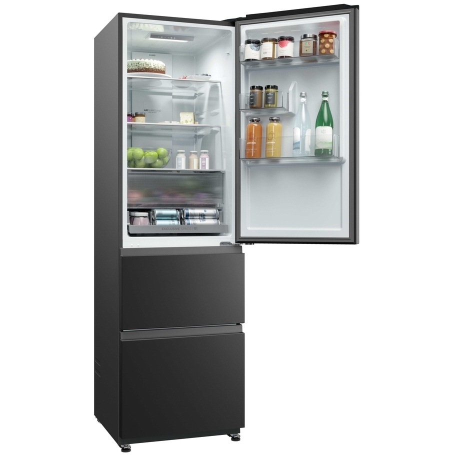 Haier HTR3518ENMTK No Frost Fridge Freezer, 60/40, Black, E Rated