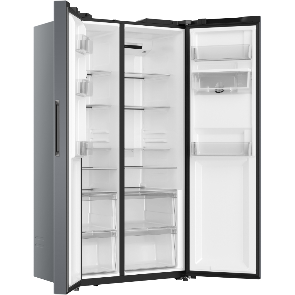 Hoover HONSQ2T918EWXK American Fridge Freezer, Silver, E Rated,  Non-Plumbed