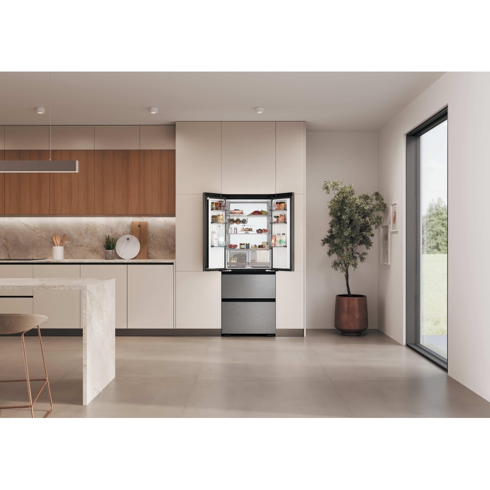 Haier HFKR5718DNMM American Fridge Freezer, Stainless Steel, D Rated,  Non-Plumbed