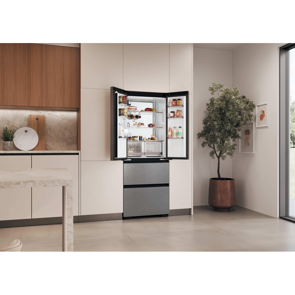 Haier HFKR5718DNMM American Fridge Freezer, Stainless Steel, D Rated,  Non-Plumbed