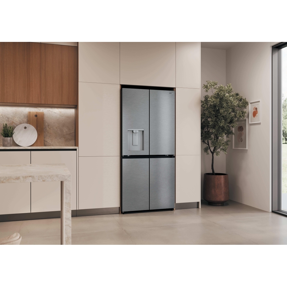 Haier HCR58S18CWMM Rise Cube Series American Fridge Freezer, Silver, C Rated,  Non-Plumbed