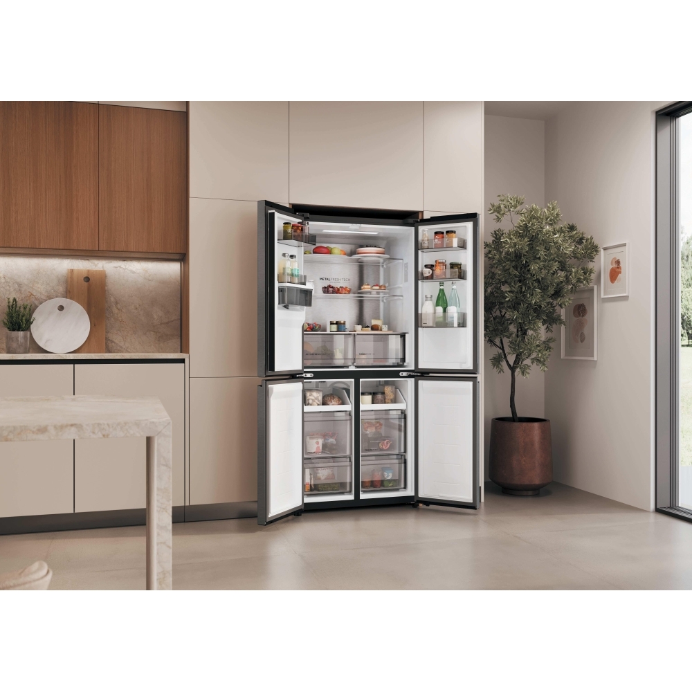 Haier HCR58S18CWMM Rise Cube Series American Fridge Freezer, Silver, C Rated,  Non-Plumbed
