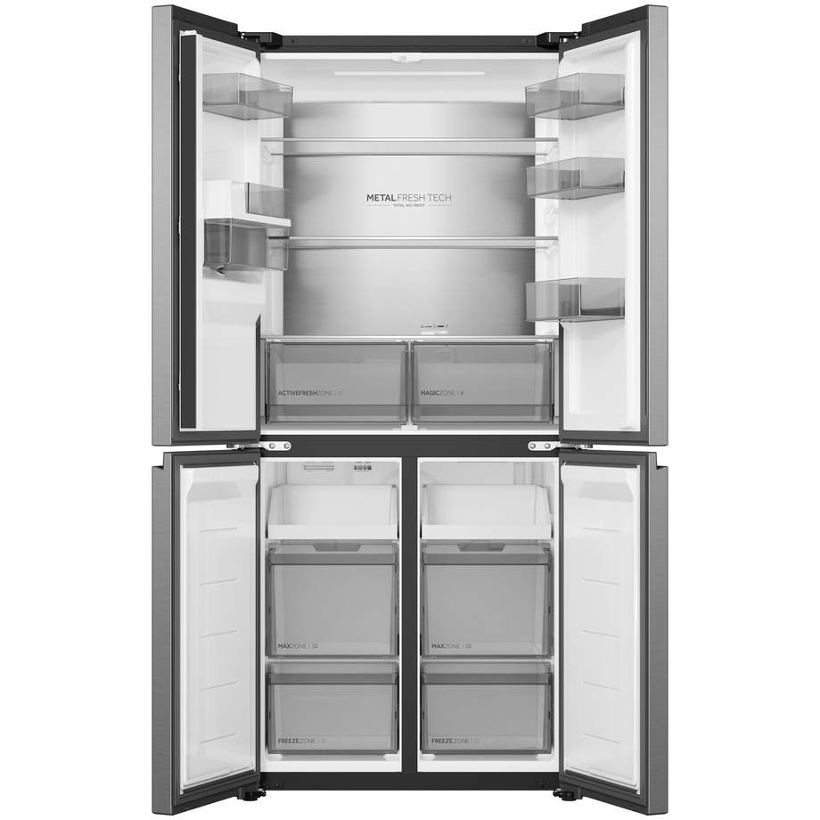 Haier HCR58S18CWMM Rise Cube Series American Fridge Freezer, Silver, C Rated,  Non-Plumbed