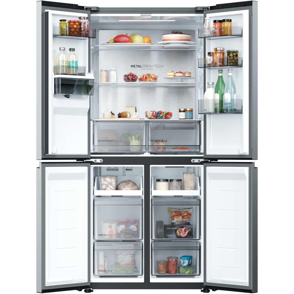 Haier HCR58S18CWMM Rise Cube Series American Fridge Freezer, Silver, C Rated,  Non-Plumbed