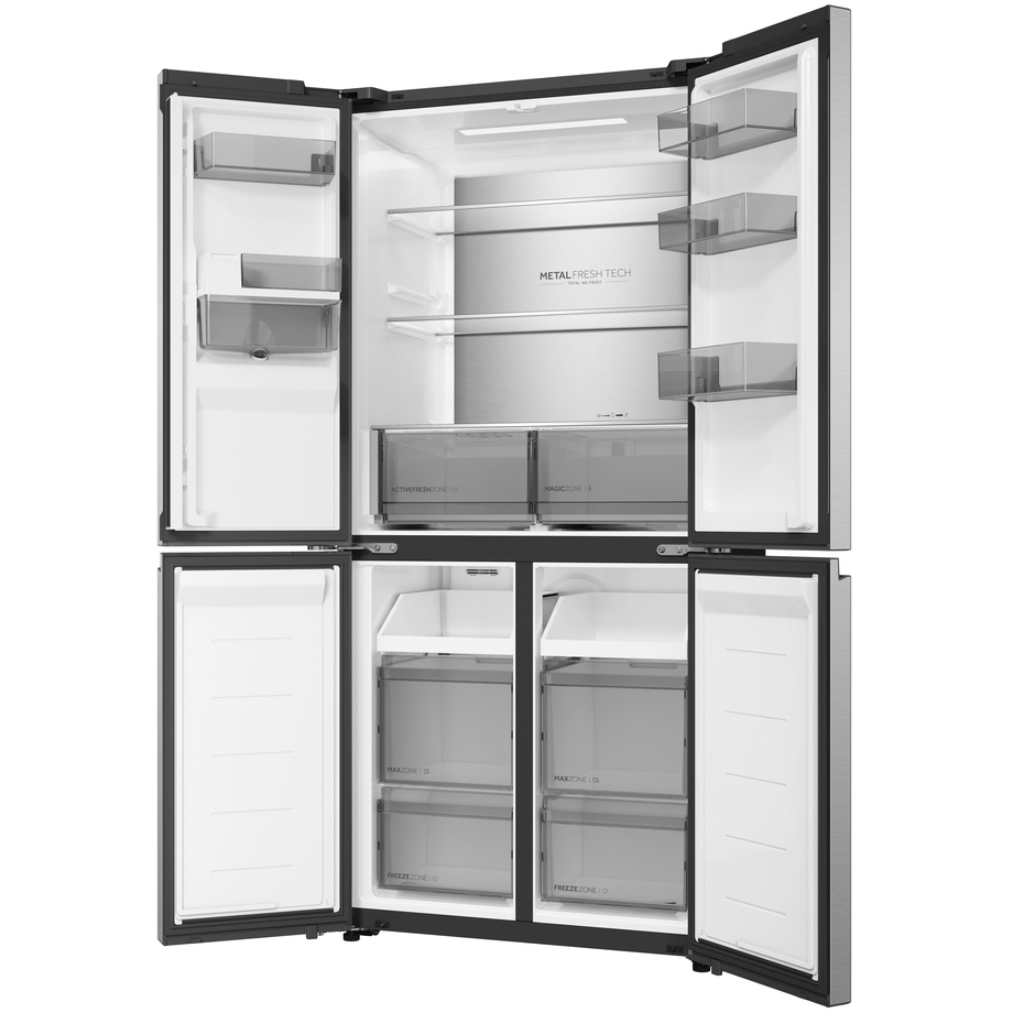 Haier HCR58S18CWMM Rise Cube Series American Fridge Freezer, Silver, C Rated,  Non-Plumbed