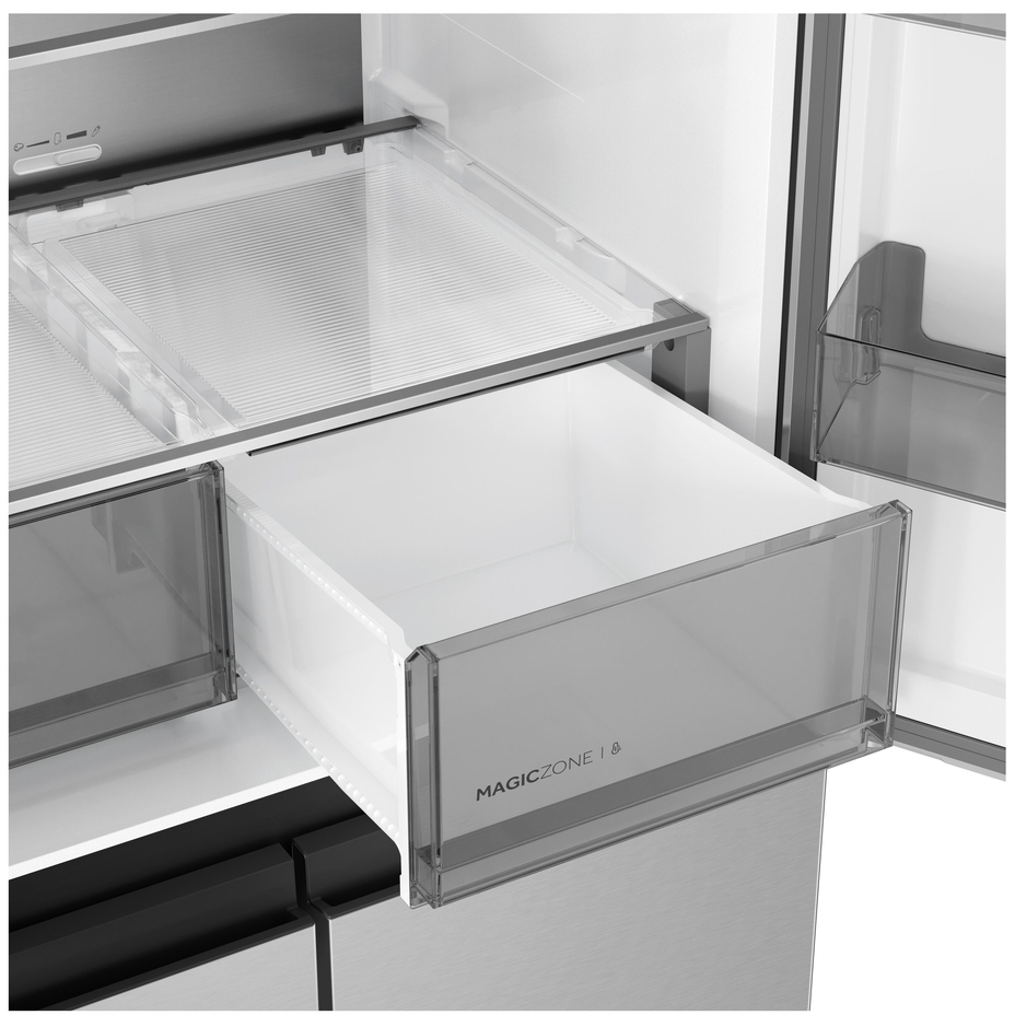Haier HCR58S18CWMM Rise Cube Series American Fridge Freezer, Silver, C Rated,  Non-Plumbed