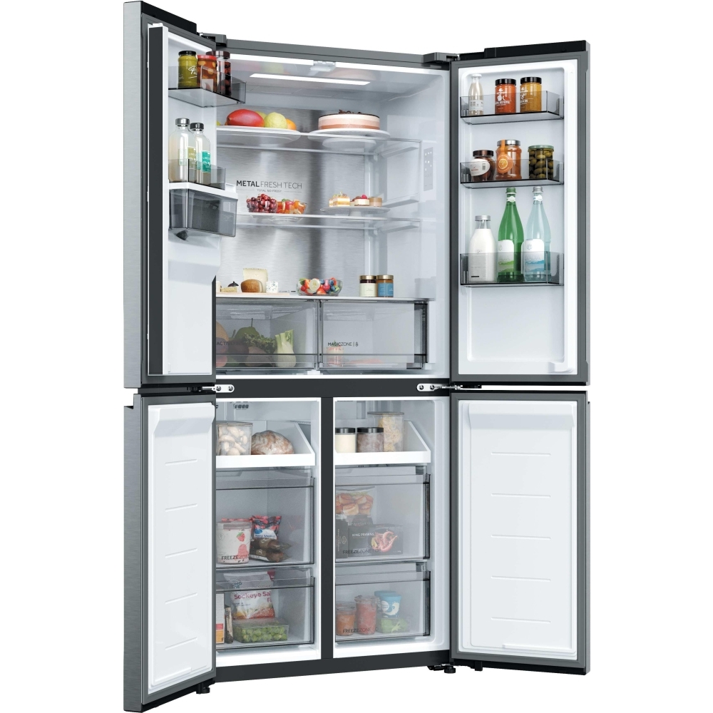 Haier HCR58S18CWMM Rise Cube Series American Fridge Freezer, Silver, C Rated,  Non-Plumbed