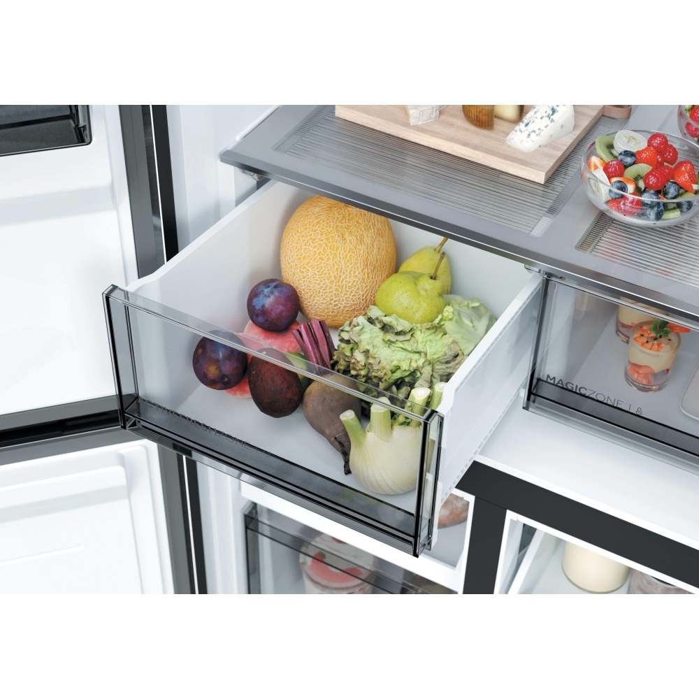 Haier HCR58S18CWMM Rise Cube Series American Fridge Freezer, Silver, C Rated,  Non-Plumbed