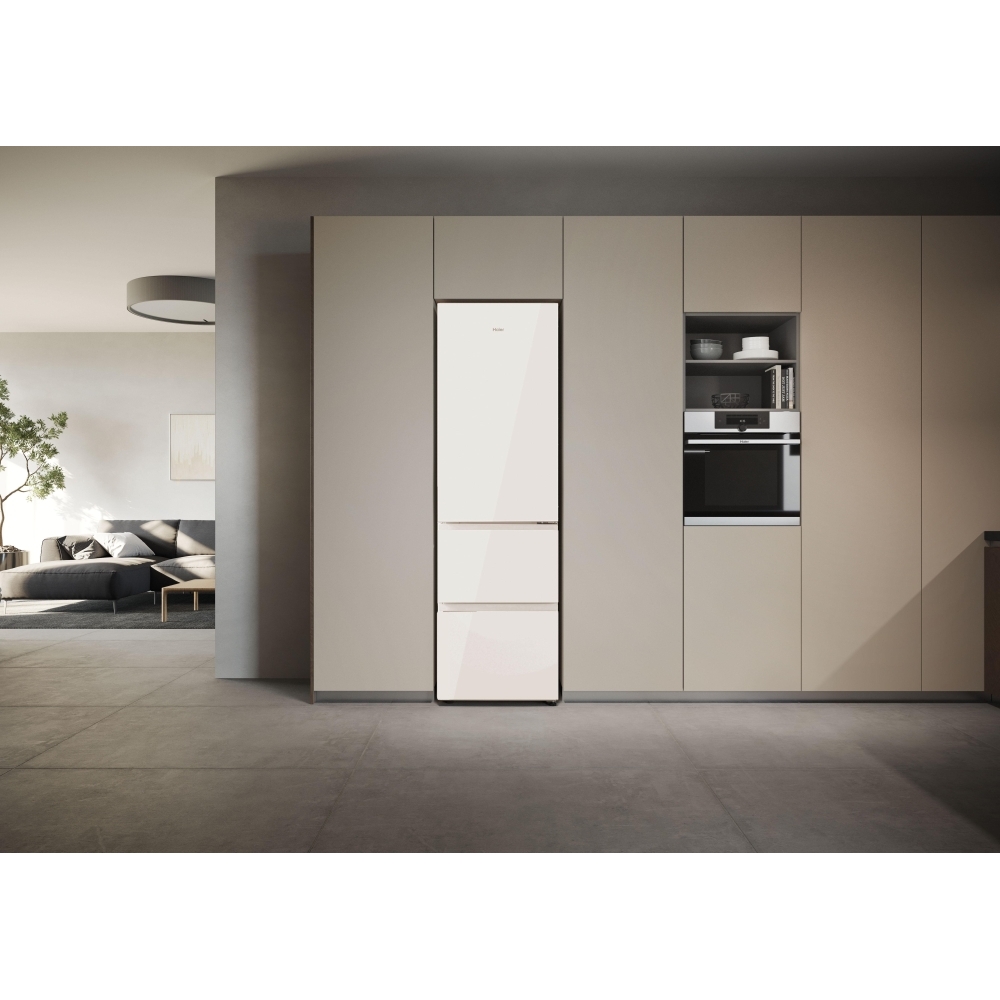Haier HTR3518DNGWK No Frost Fridge Freezer, White Glass, 60/40, D Rated