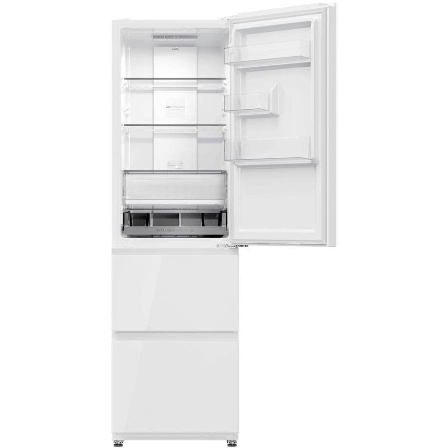 Haier HTR3518DNGWK No Frost Fridge Freezer, White Glass, 60/40, D Rated