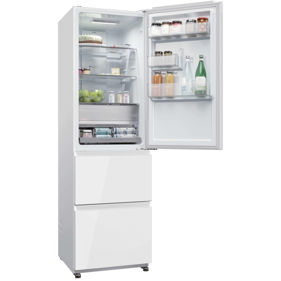 Haier HTR3518DNGWK No Frost Fridge Freezer, White Glass, 60/40, D Rated