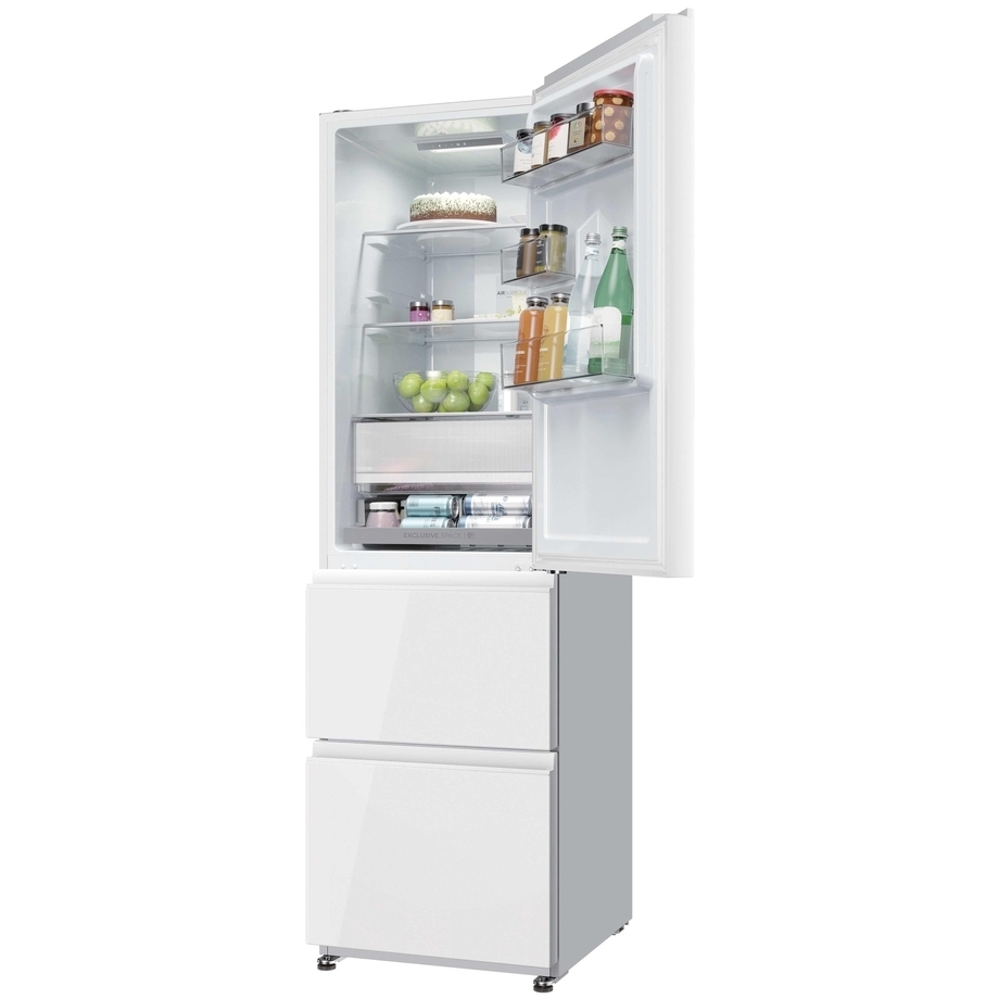 Haier HTR3518DNGWK No Frost Fridge Freezer, White Glass, 60/40, D Rated