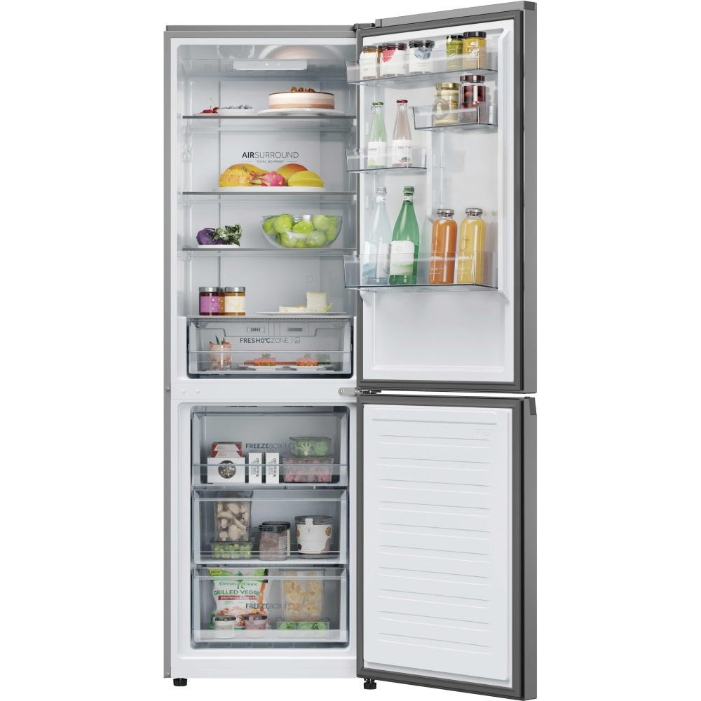 Haier HDPR3618DNPK No Frost Fridge Freezer, Sliding Hinge, 60/40, Stainless Steel, D Rated