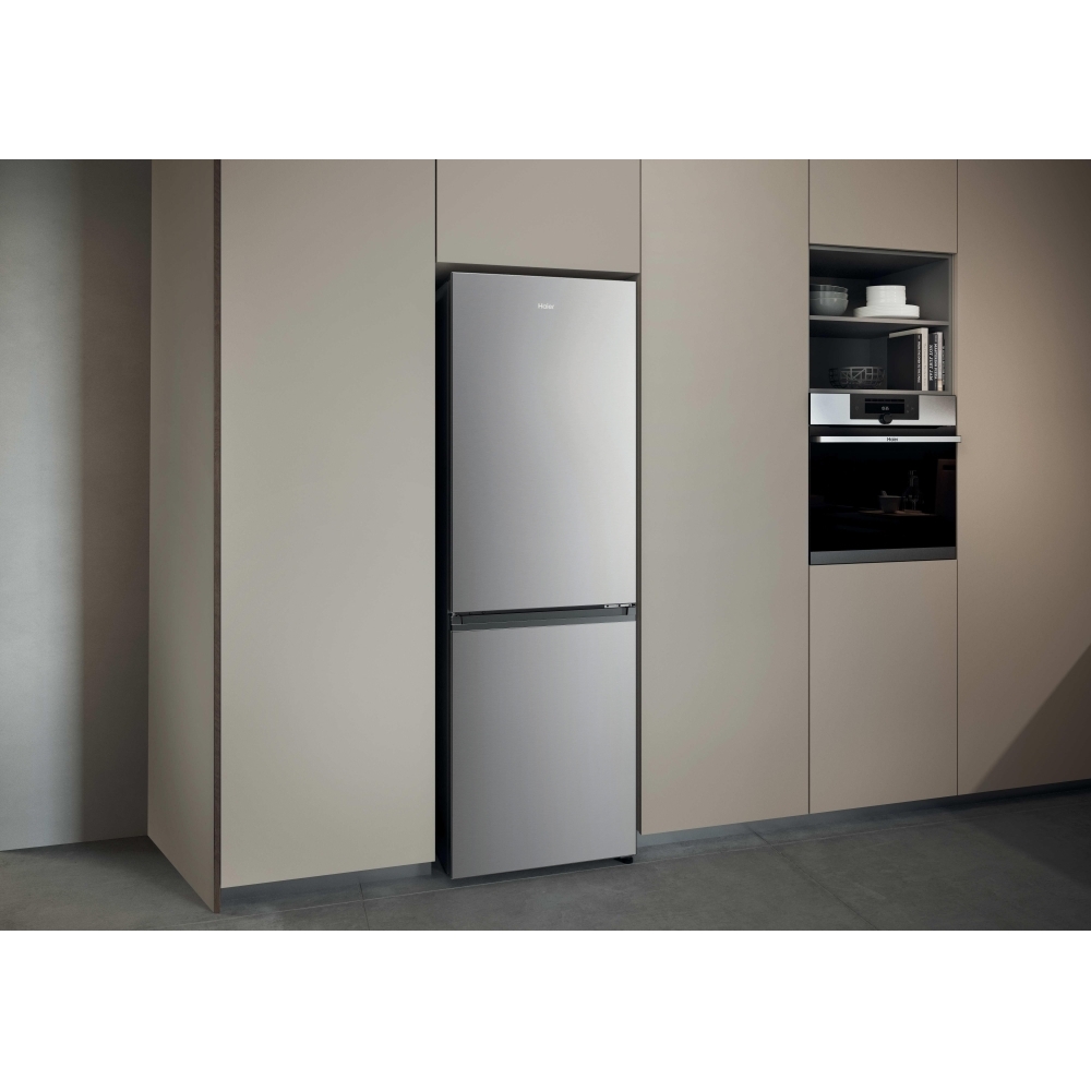 Haier HDPR3618DNPK No Frost Fridge Freezer, Sliding Hinge, 60/40, Stainless Steel, D Rated