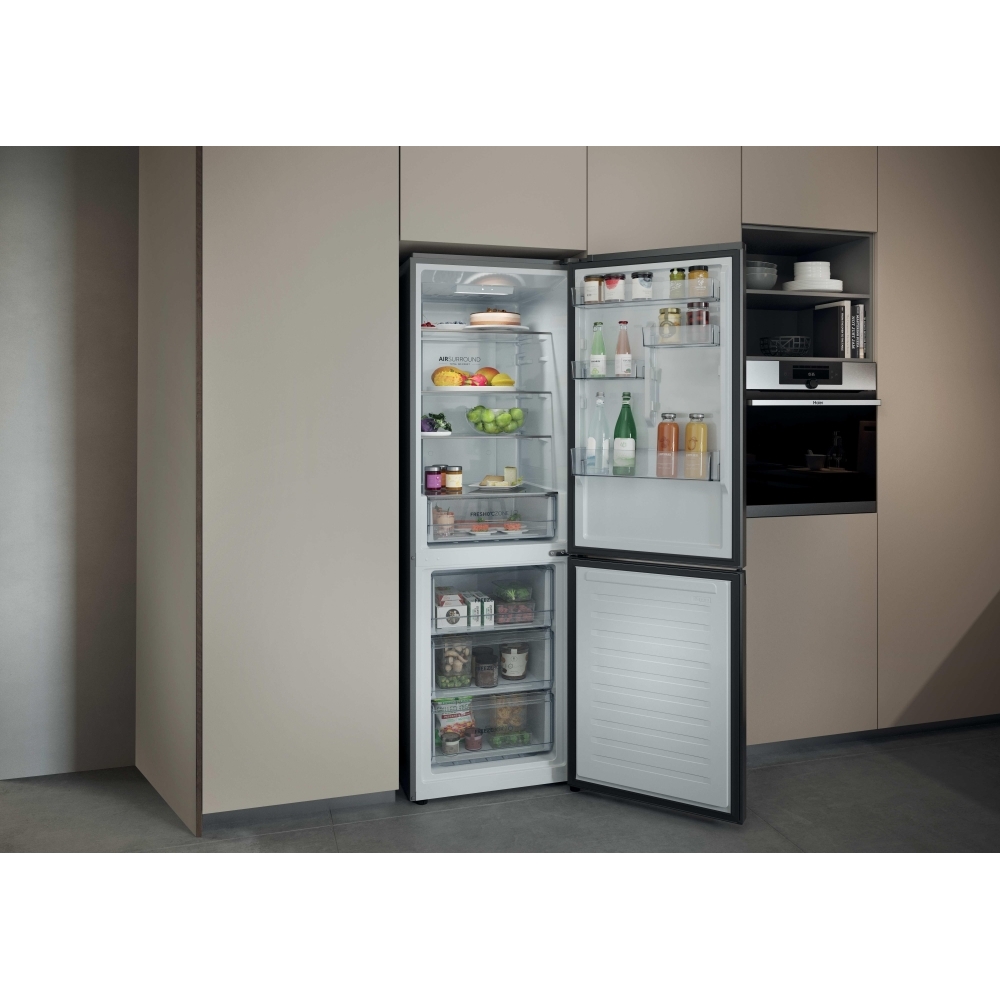 Haier HDPR3618DNPK No Frost Fridge Freezer, Sliding Hinge, 60/40, Stainless Steel, D Rated