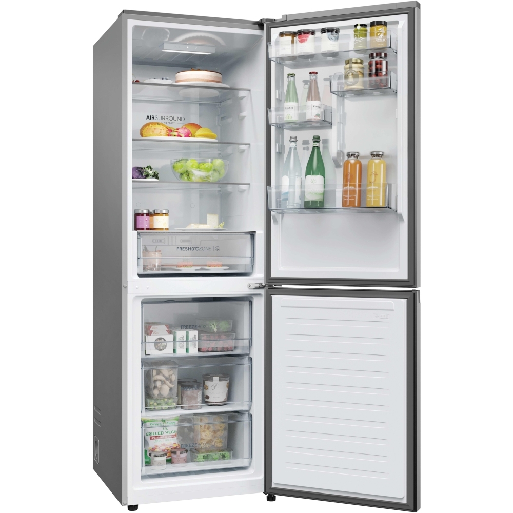 Haier HDPR3618DNPK No Frost Fridge Freezer, Sliding Hinge, 60/40, Stainless Steel, D Rated