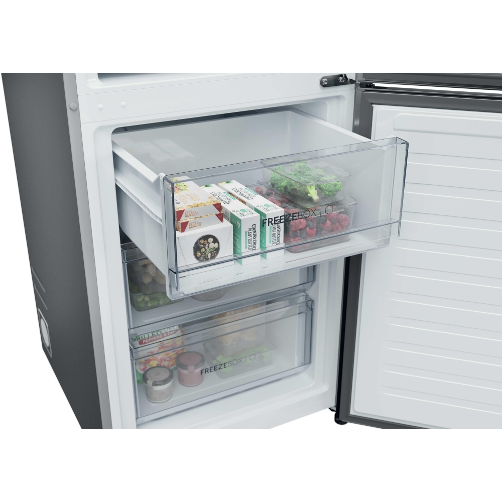 Haier HDPR3618DNPK No Frost Fridge Freezer, Sliding Hinge, 60/40, Stainless Steel, D Rated