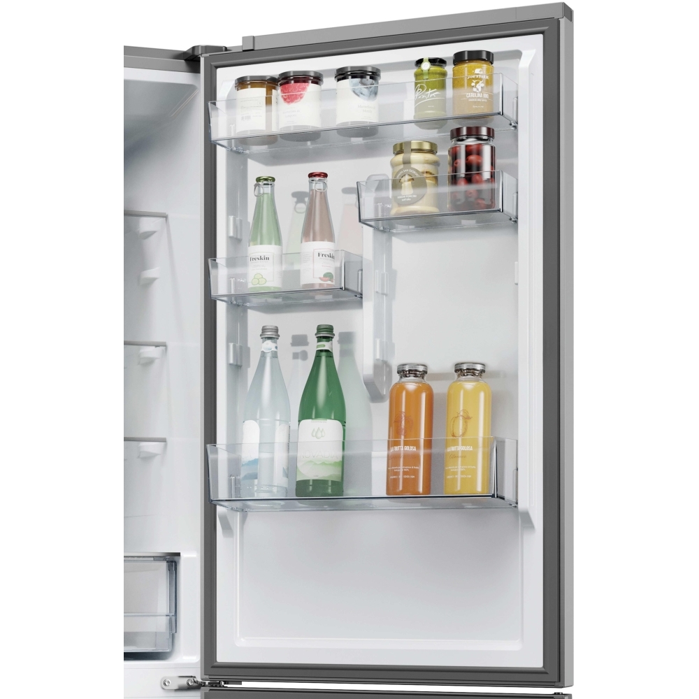 Haier HDPR3618DNPK No Frost Fridge Freezer, Sliding Hinge, 60/40, Stainless Steel, D Rated