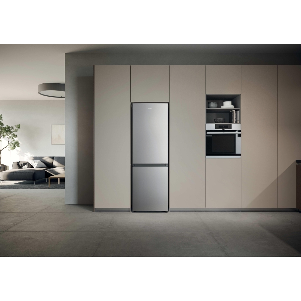 Haier HDPR3618DNPK No Frost Fridge Freezer, Sliding Hinge, 60/40, Stainless Steel, D Rated
