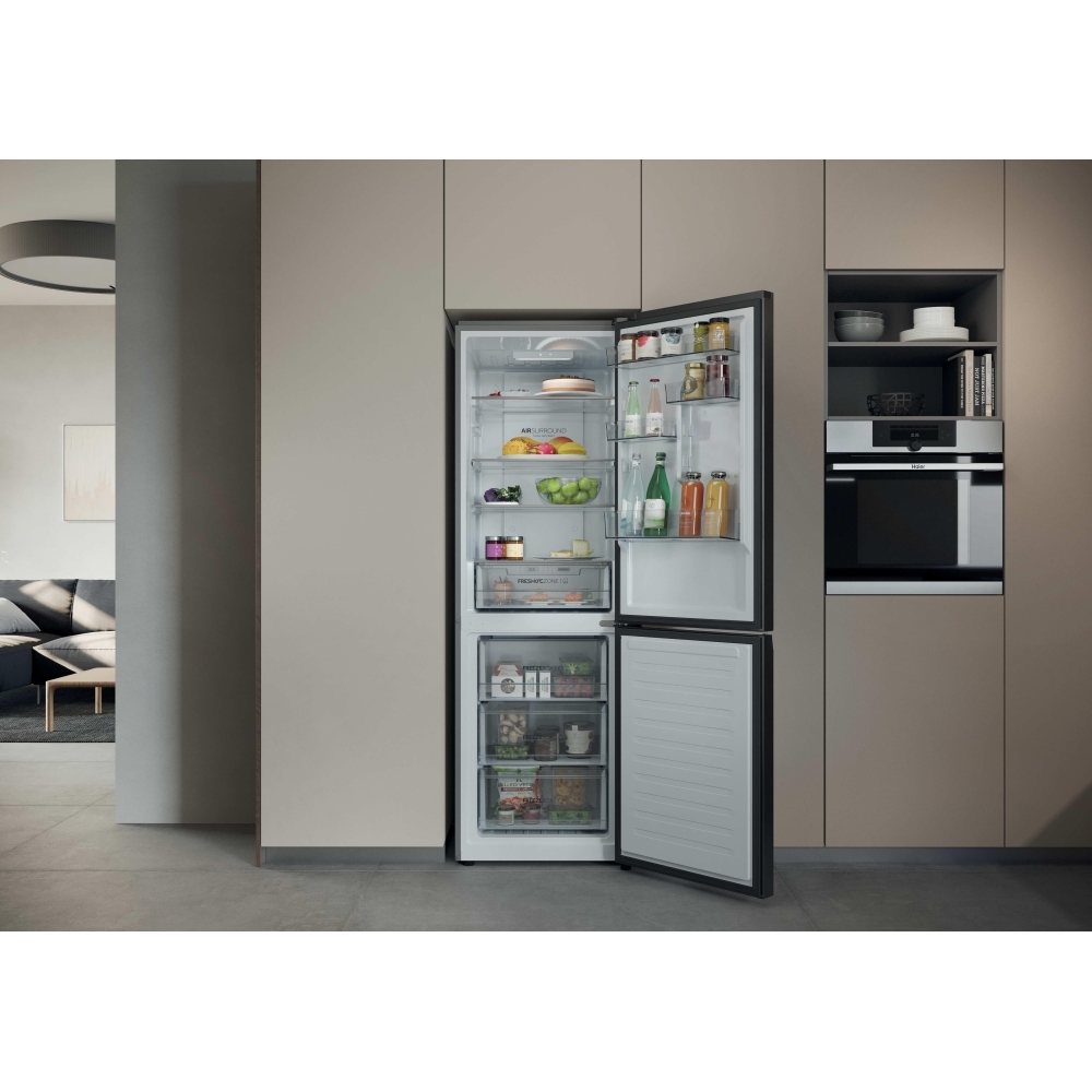 Haier HDPR3618DNPK No Frost Fridge Freezer, Sliding Hinge, 60/40, Stainless Steel, D Rated