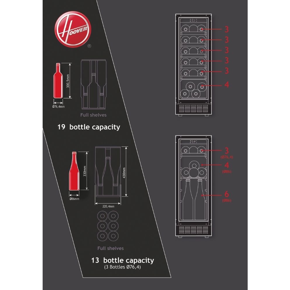 Hoover HWCB 30 UK/N Integrated Wine Cooler, Black, F Rated