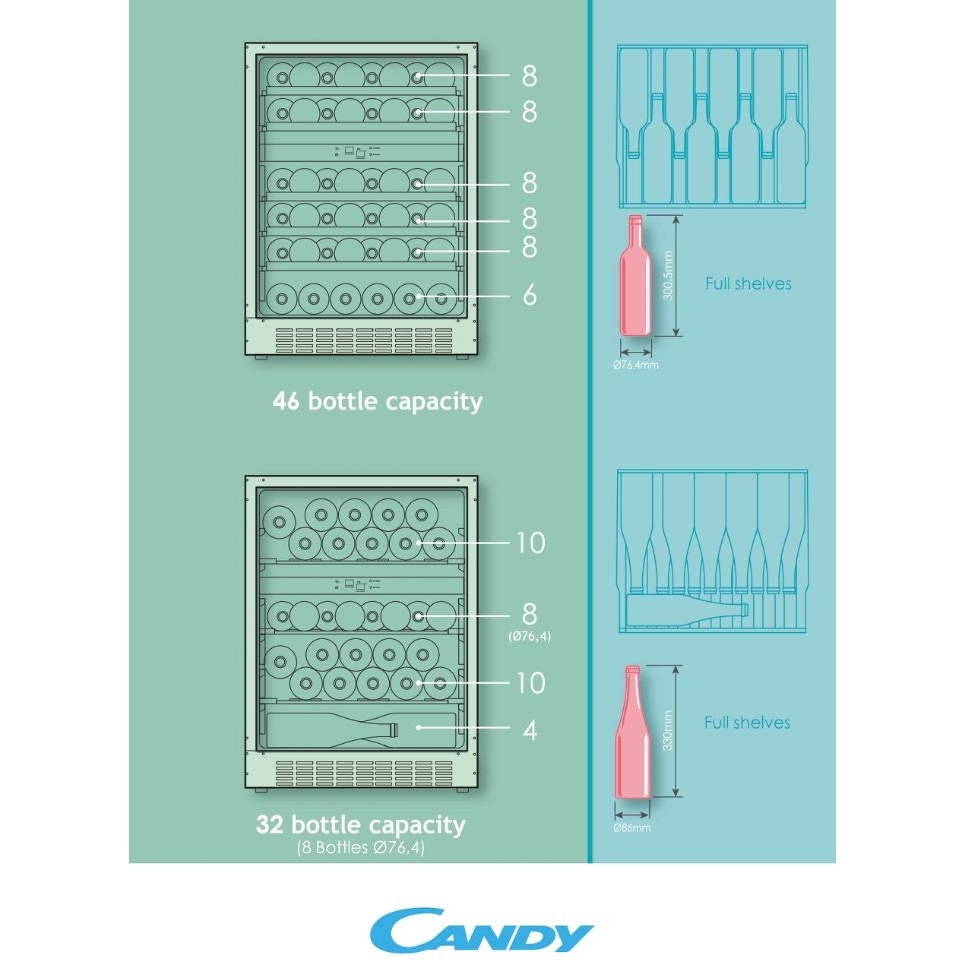 Candy CCVB 60D UK/N Freestanding Wine Cooler, Black, G Rated