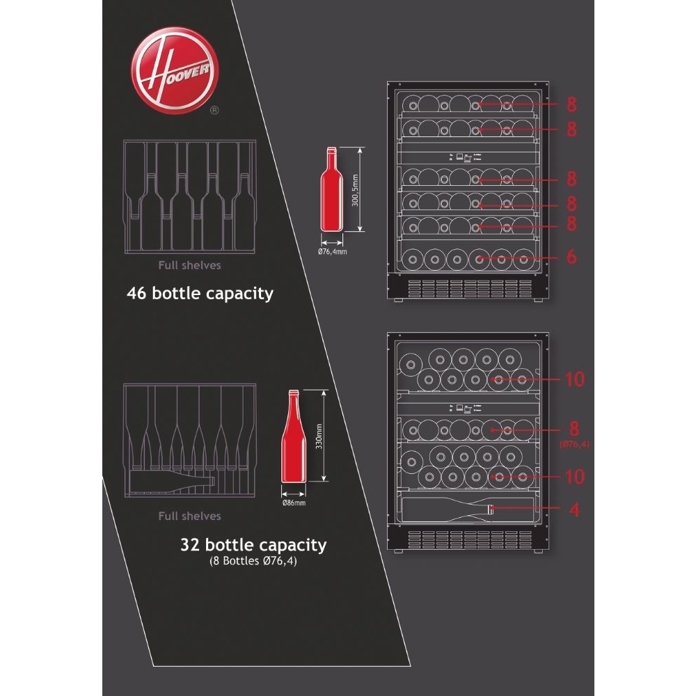 Hoover HWCB 60 UK/N Integrated Wine Cooler, Black, G Rated