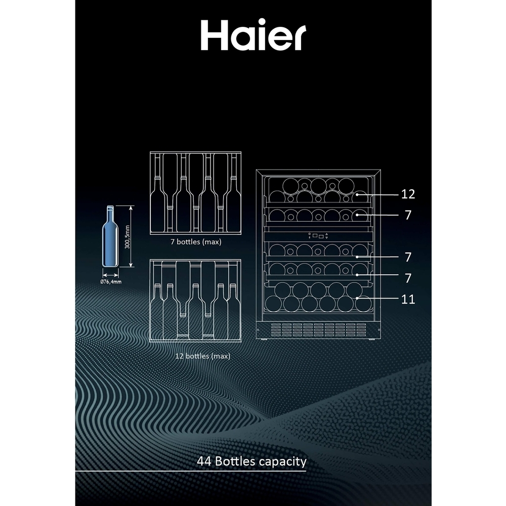 Haier HAKWBD 60 UK Wine Cooler, Black, F Rated
