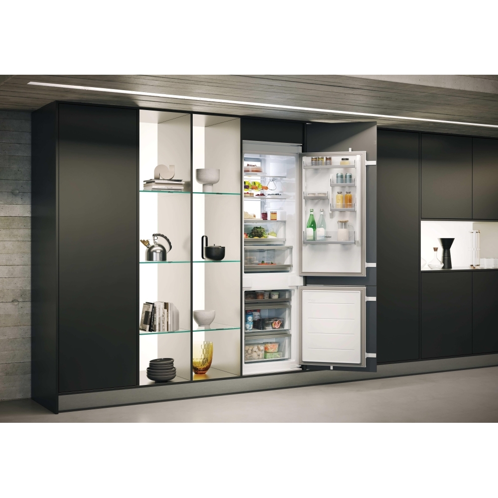 Haier HBW7518CTK Total No Frost Integrated Fridge Freezer, Sliding Hinge, 70/30, C Rated