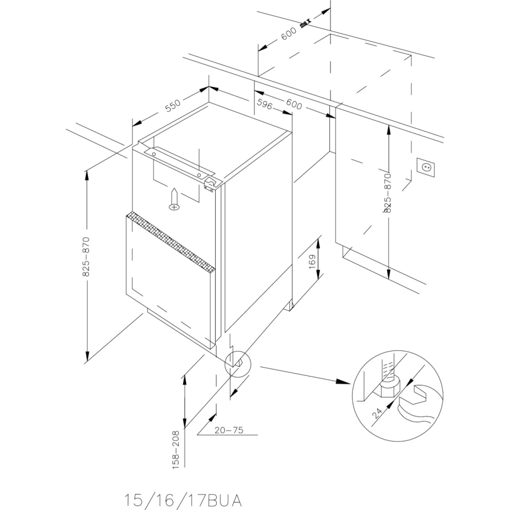 Hoover WCKLSE68EWK Built-Under Larder Fridge, Sliding Hinge, E Rated
