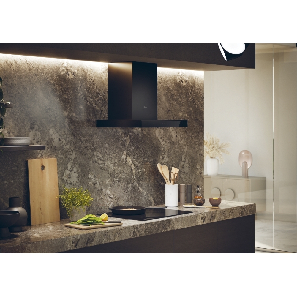 Haier HATS6CBS4B 60cm Chimney Cooker Hood, Black, A+ Rated