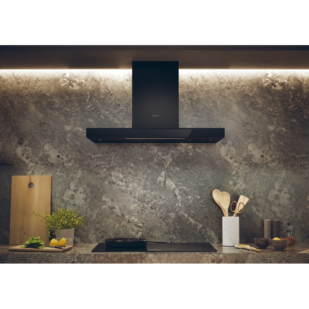 Haier HATS9CBS4B 90cm Chimney Cooker Hood, Black, A+ Rated