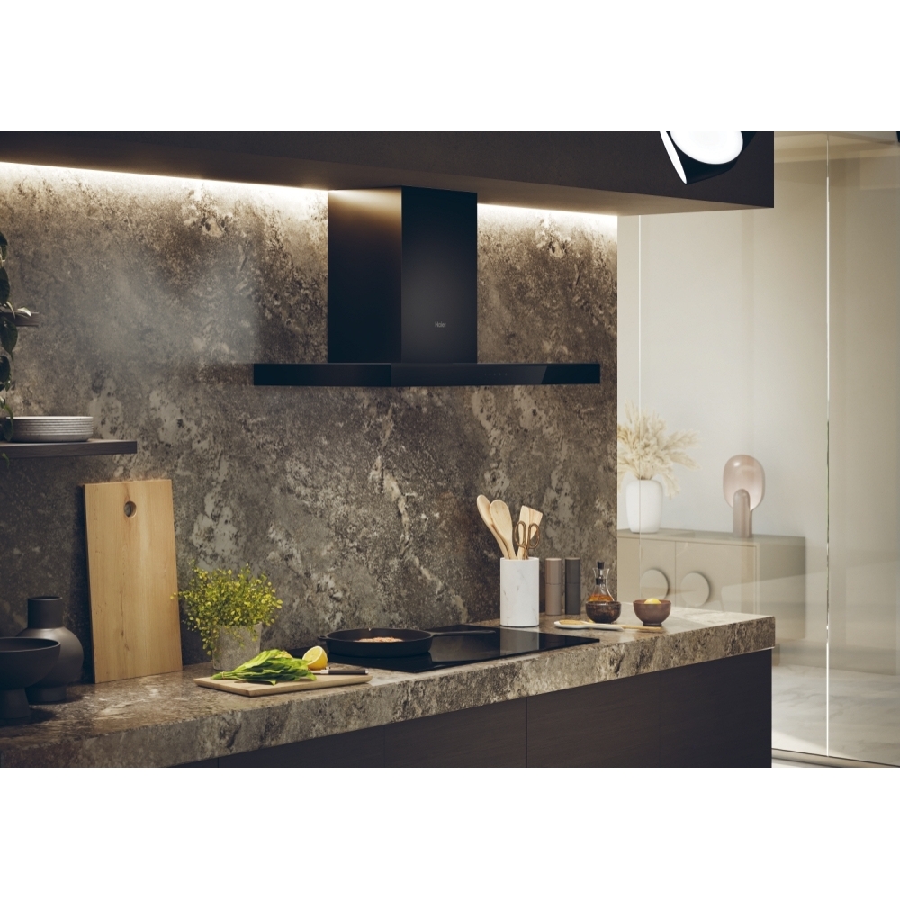 Haier HATS9CBS4B 90cm Chimney Cooker Hood, Black, A+ Rated