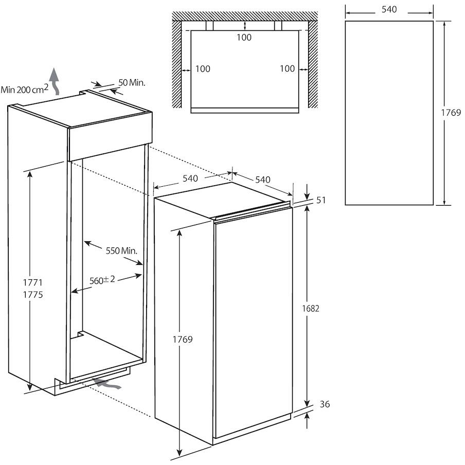 Hoover HOUS518EWK Static Built-In Freezer, Sliding Hinge, E Rated
