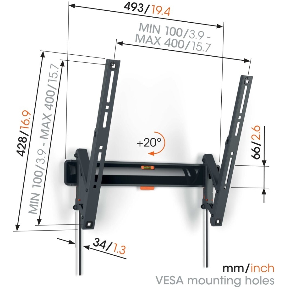Vogel's TVM 3415 Comfort Tilting TV Wall Mount 32-65", Black