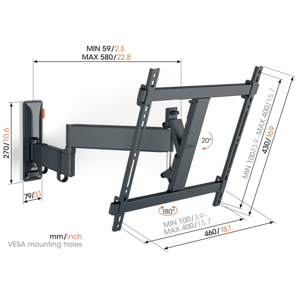 Vogel's TVM 3445 B Comfort Full Motion TV Wall Mount 32-65", Black