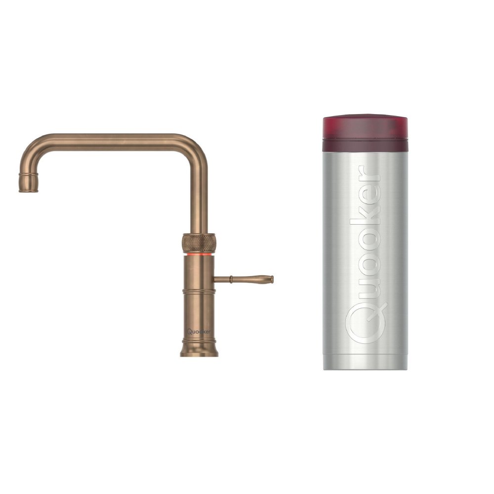 Quooker 3CFSPTN 3 in 1 PRO3 Classic Fusion Square Tap with 3 Litre Tank, Patinated Brass
