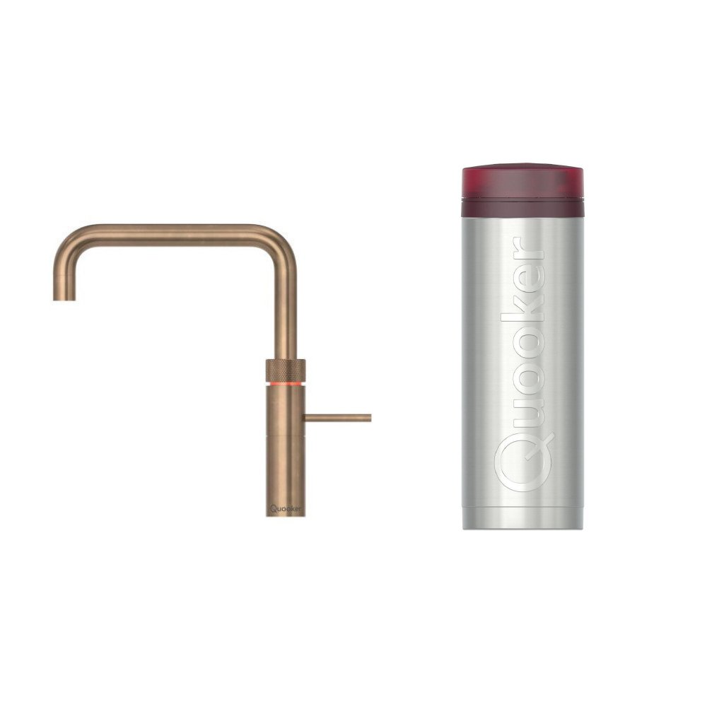 Quooker 3FSPTN 3 in 1 PRO3 Fusion Square Tap with 3 Litre Tank, Patinated Brass
